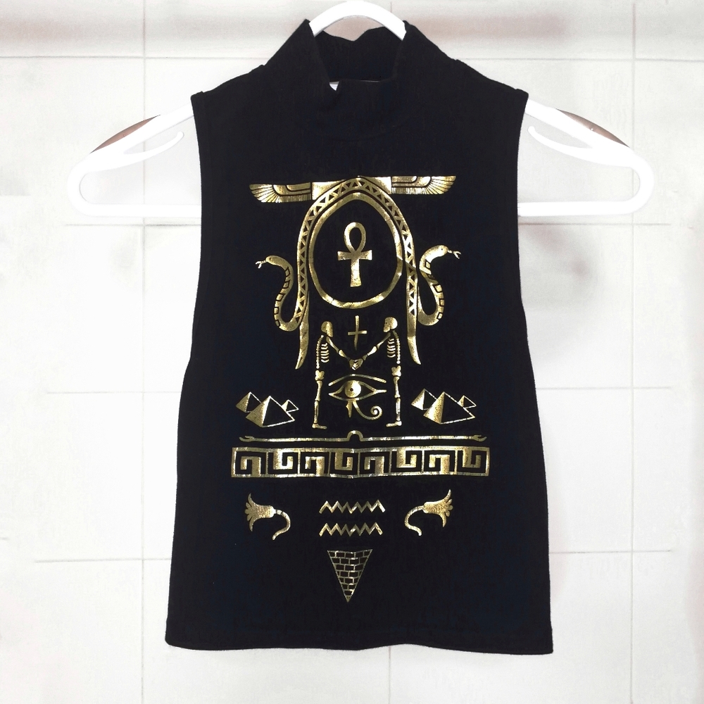 Shiny Gold Hieroglyphics Crop Tank